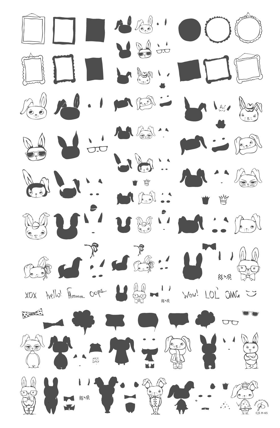 Clear Jelly Stamper- H-65- Hipster Bunnies