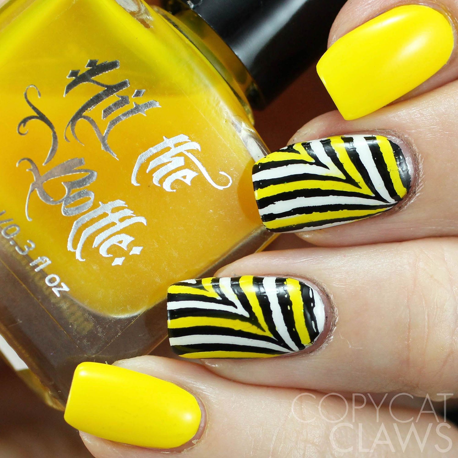 hit the bottle yellow nail art