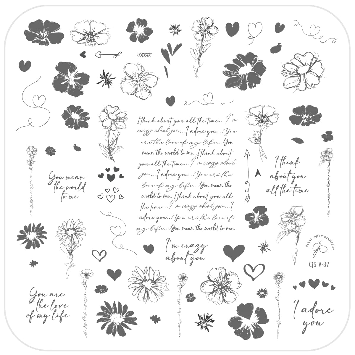 Clear Jelly Stamper- V-37- Love Notes