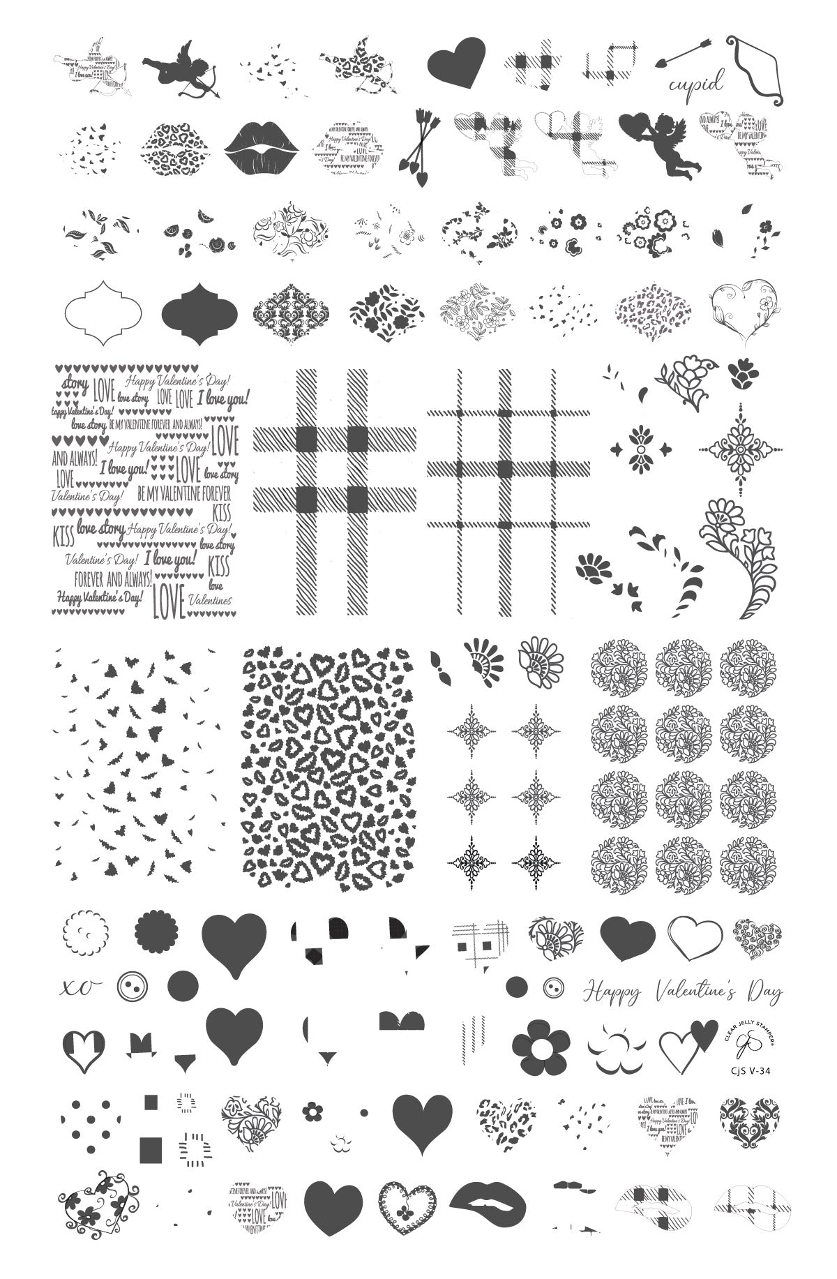 Clear Jelly Stamper- V-34- Patterned Valentines