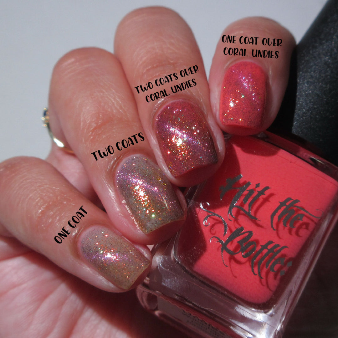 Hit the Bottle- Base Coat- Coral Undies peel off base coat