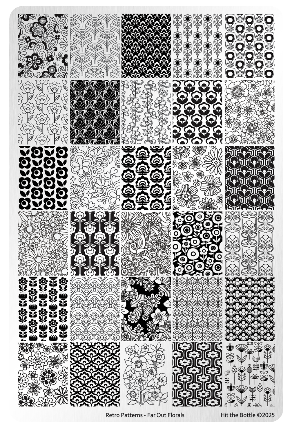 Hit the Bottle- Stamping Plate- Retro Patterns- Far Out Florals