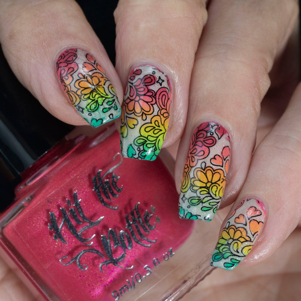 Hit the Bottle- Stamping Plate- Retro Patterns- Far Out Florals