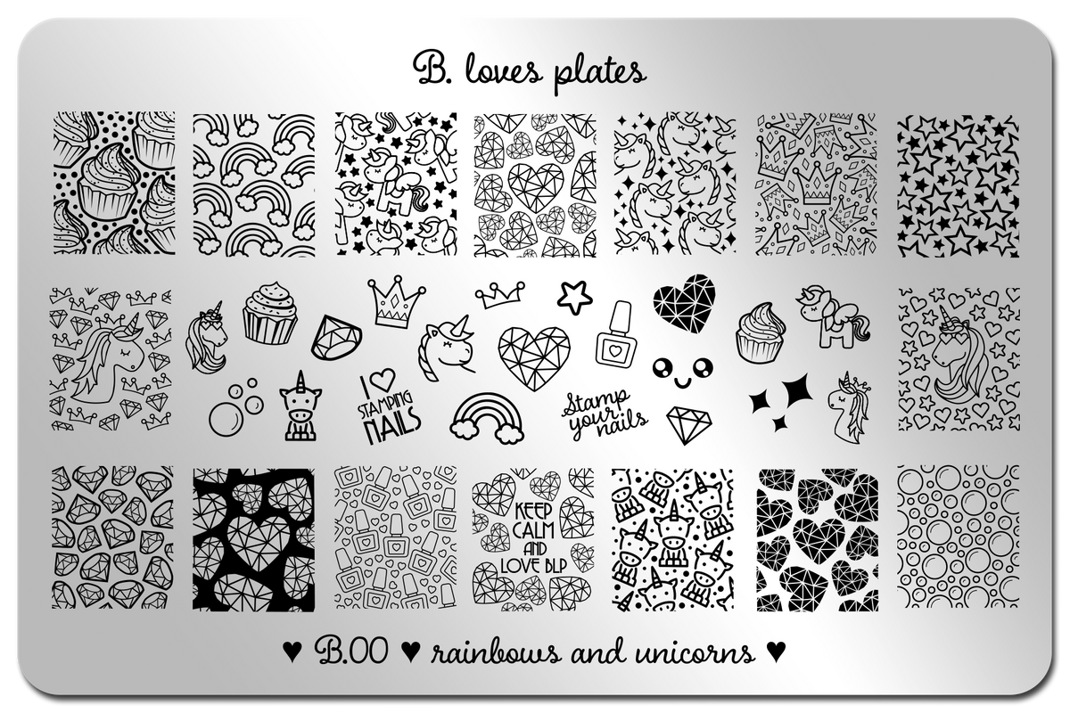 B. loves plates- Stamping Plates- B.00 rainbows and unicorns