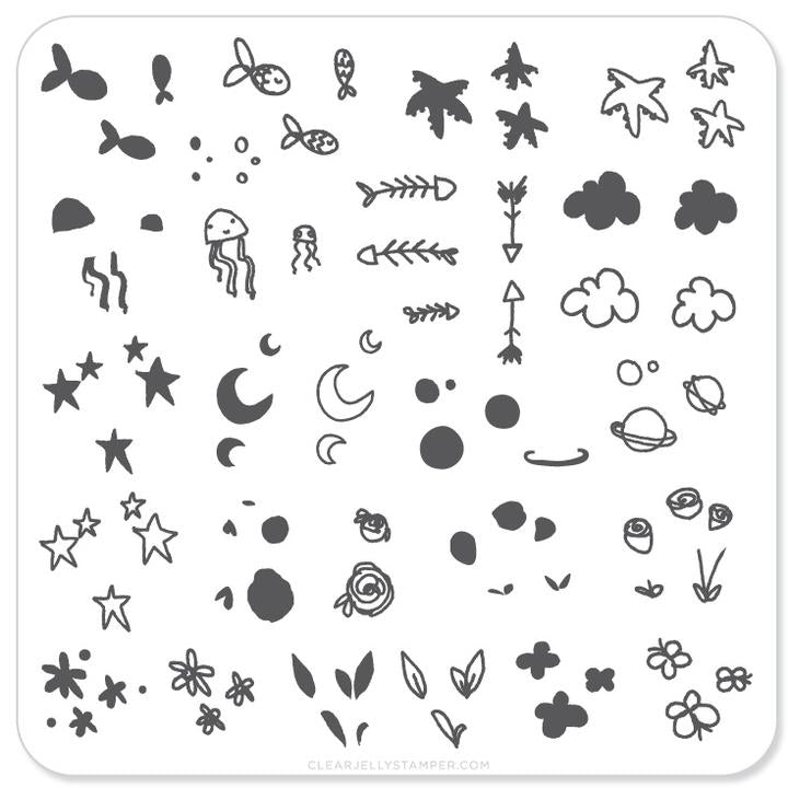 Clear Jelly Stamper- CjS-017- MINI Sea and Stars Doodle