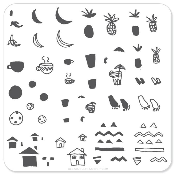 Clear Jelly Stamper- CjS-020- Summer Drinks and Fruit Doodle