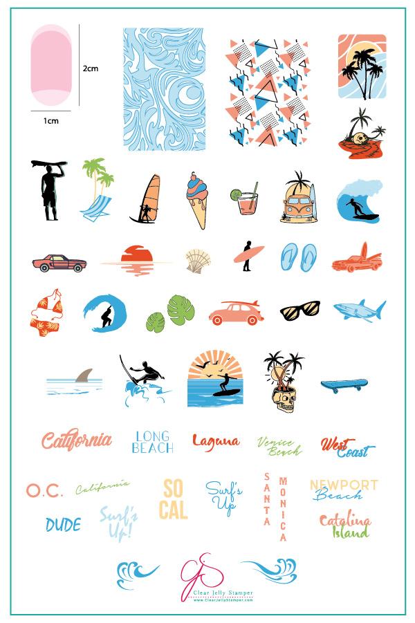 Clear Jelly Stamper- CjS-129- Surf&#39;s Up! California