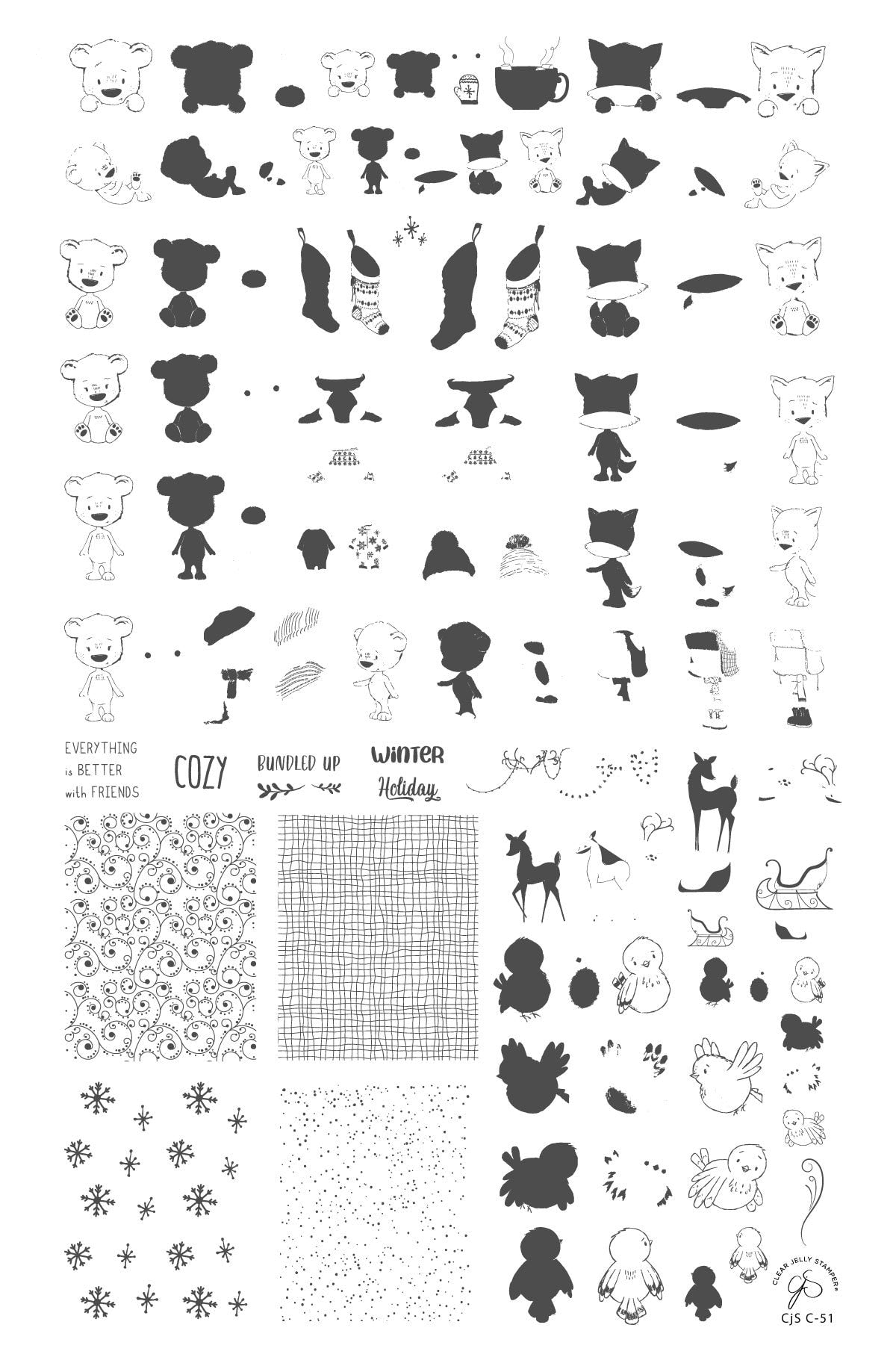 Clear Jelly Stamper- C-51- Cozy Friends