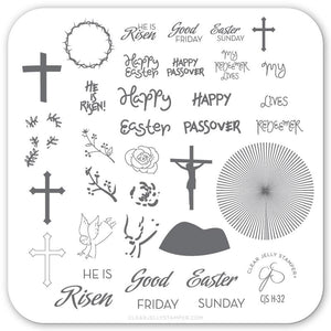 Clear Jelly Stamper- H-32- He is Risen
