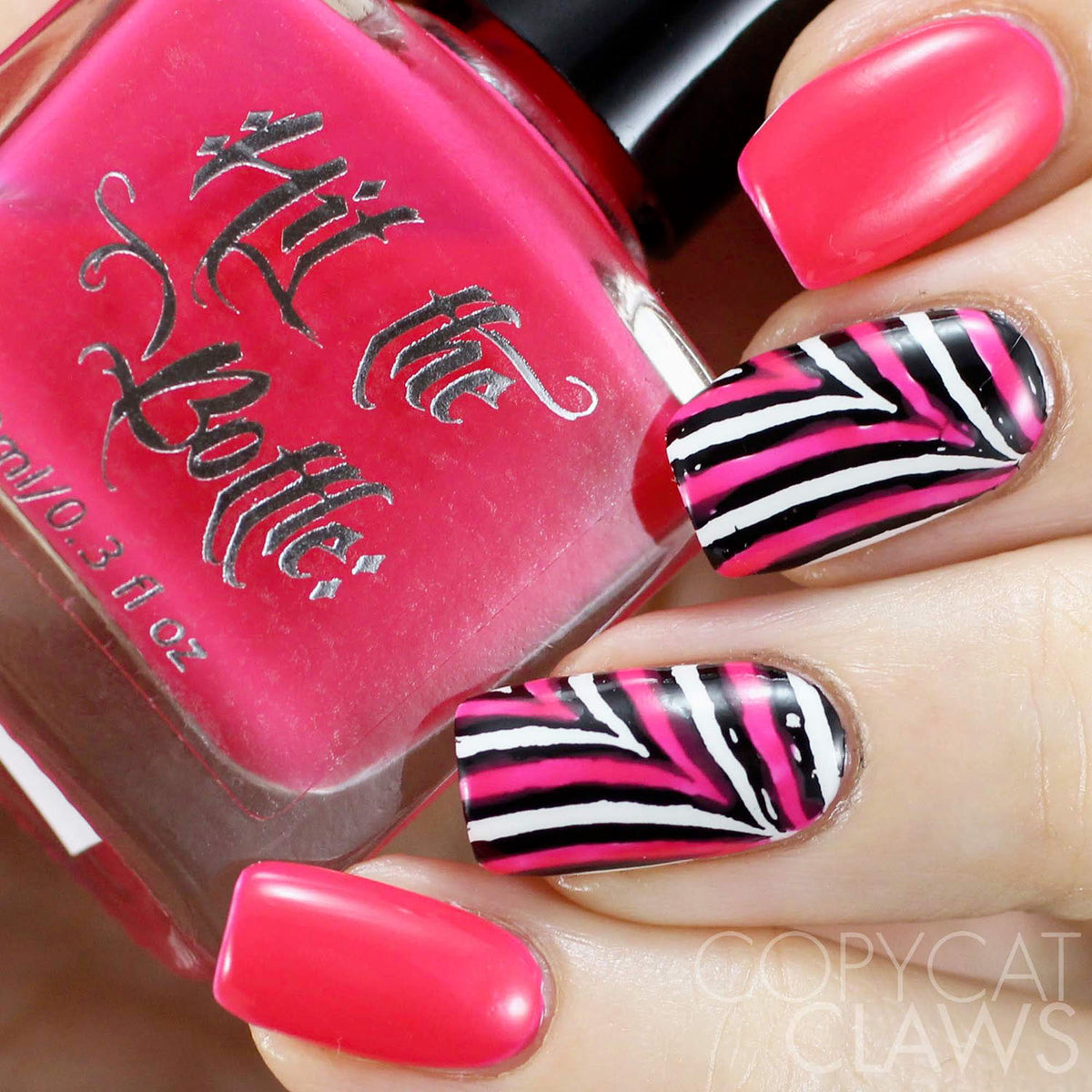 hit the bottle pink nail art