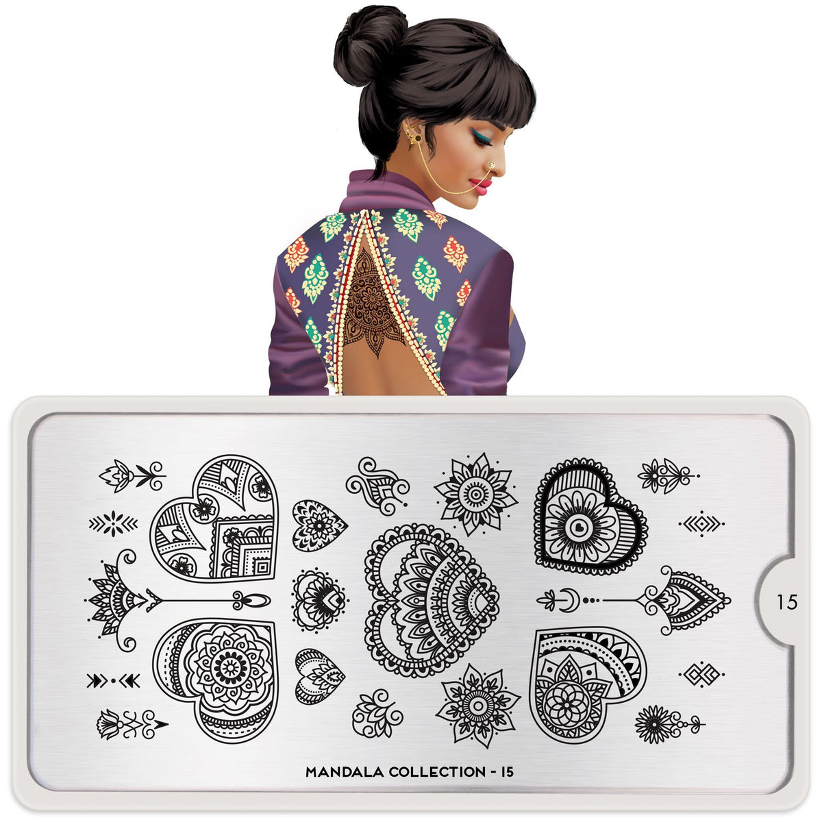 MoYou London Mandala 15- Heart nail stamping plate. Available at www.beautometry.com.