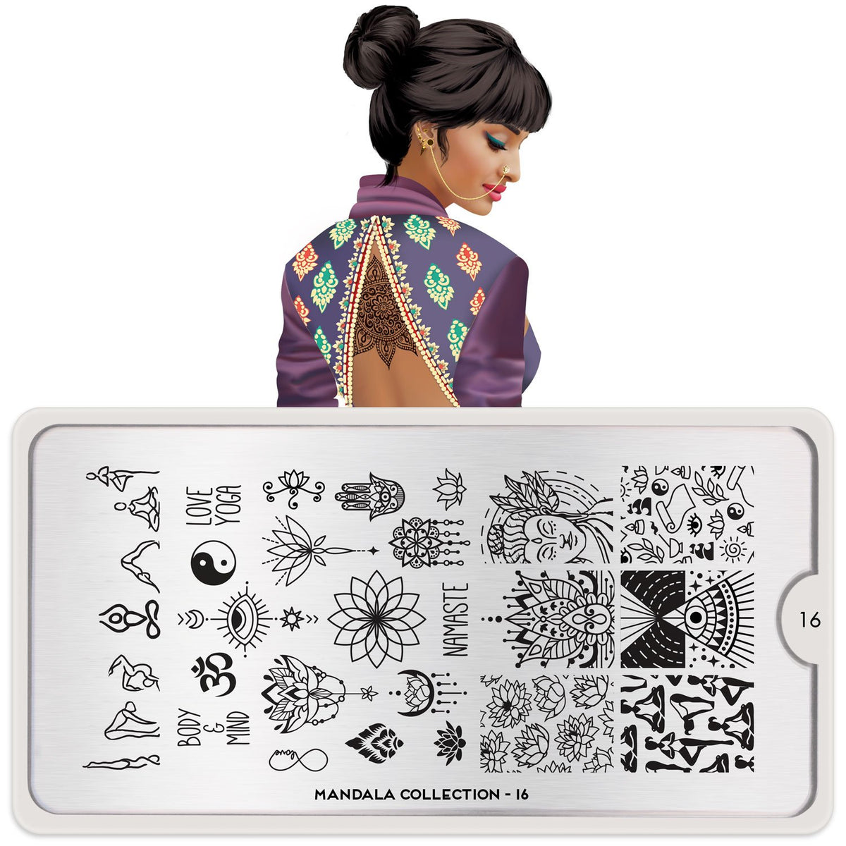 MoYou London Mandala 16- Yoga Nail Stamping Plate. Available at www.beautometry.com.