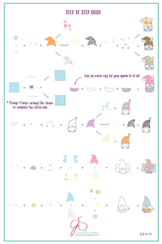 Clear Jelly Stamper- H-75- Patterned Easter Gnomes