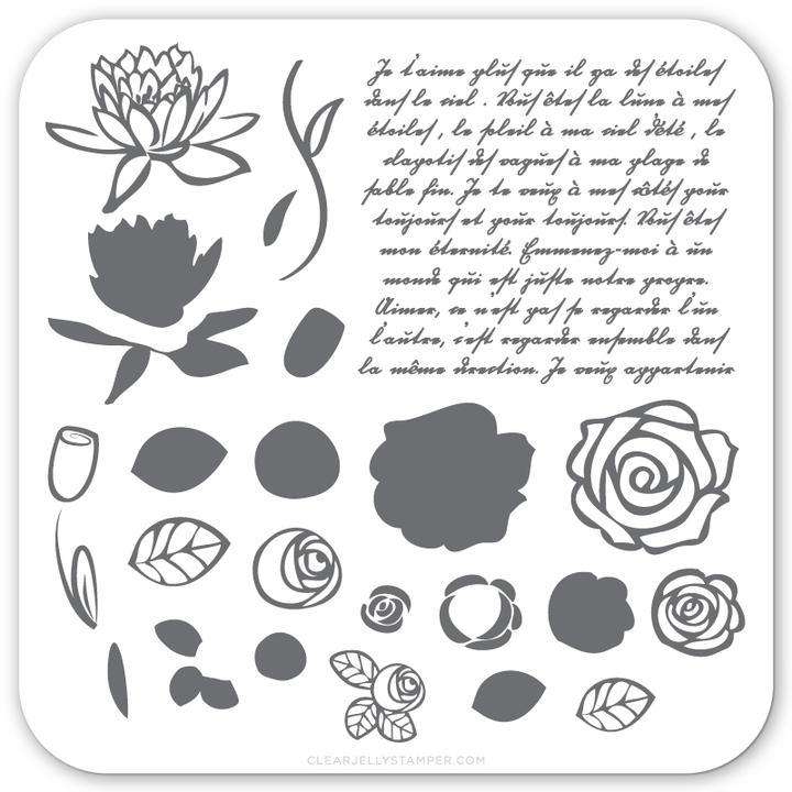 Clear Jelly Stamper- CjS-002- Simple Rose & Script