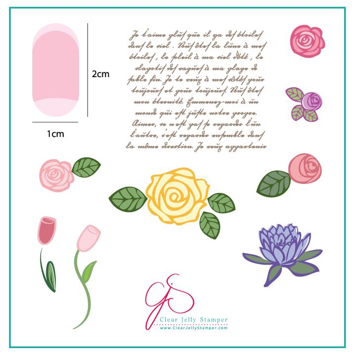 Clear Jelly Stamper- CjS-002- Simple Rose & Script
