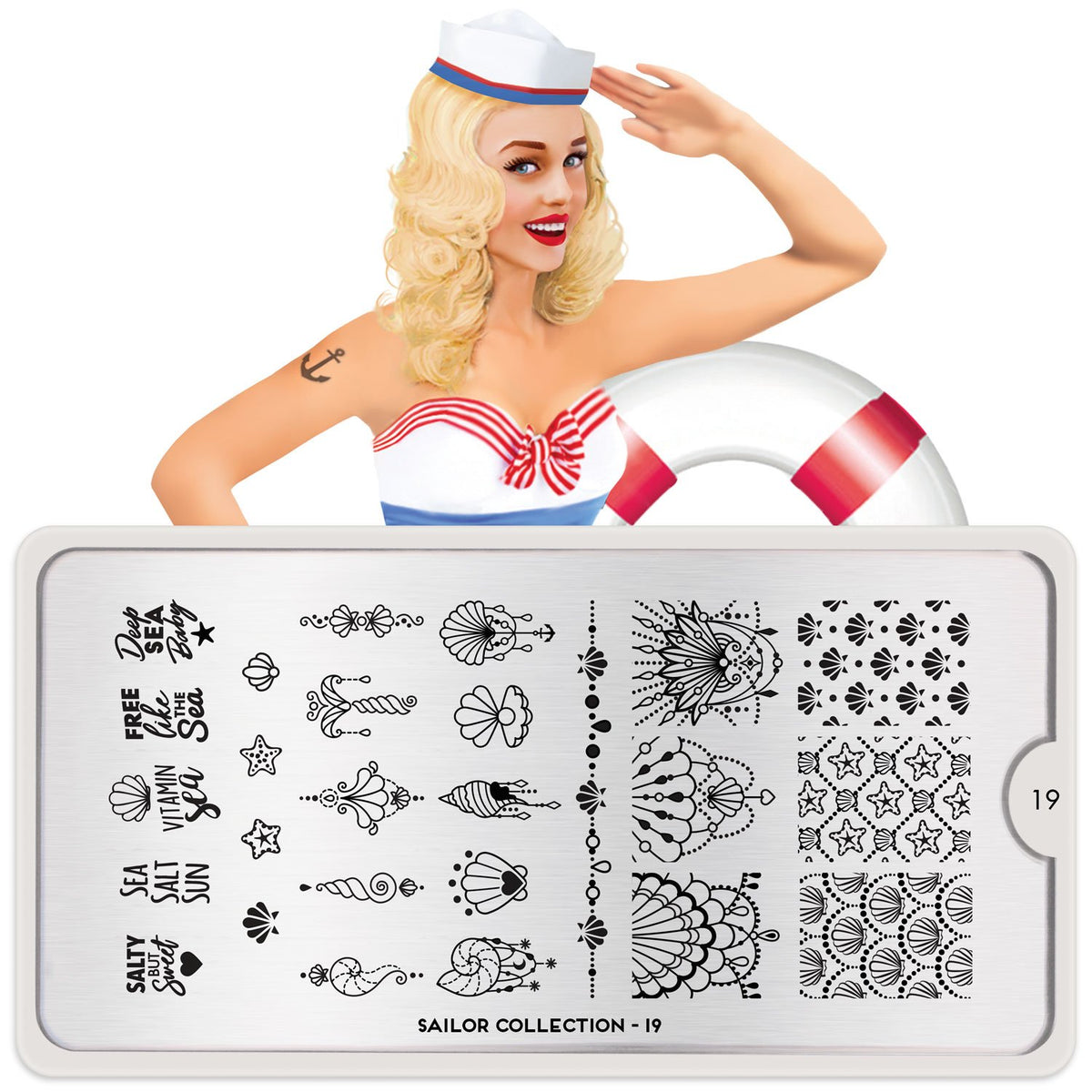 MoYou London Sailor 19- nautical, starfish, and shells nail stamping plate.