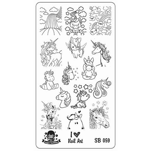 Sugar Bubbles SB059 Unicorn Nail Stamping Plate. Available in the US at www.beautometry.com.