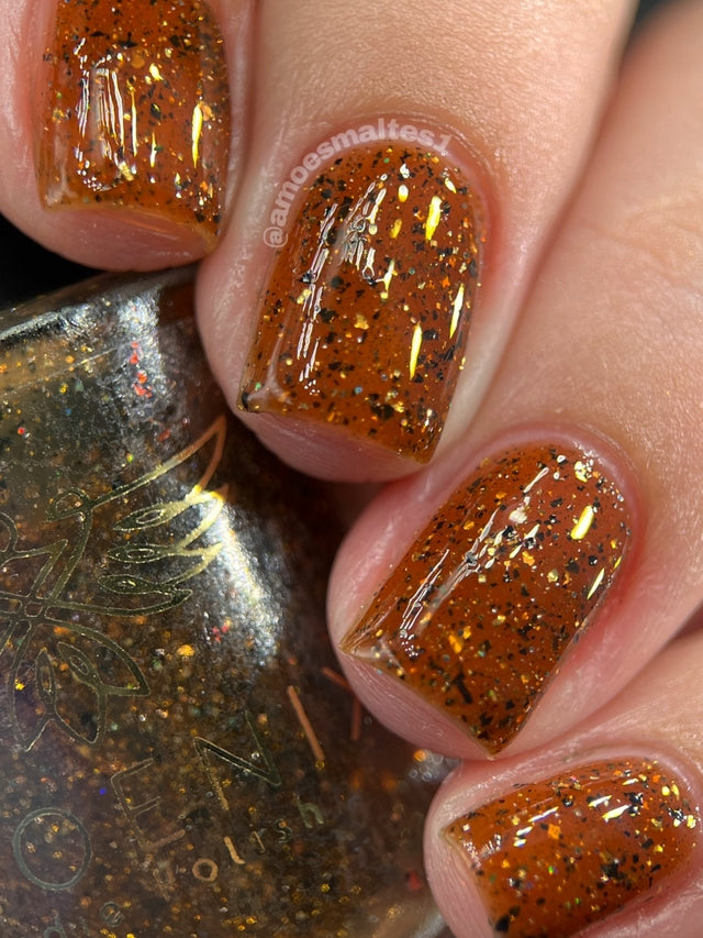 Burnt orange and gold glitter nails